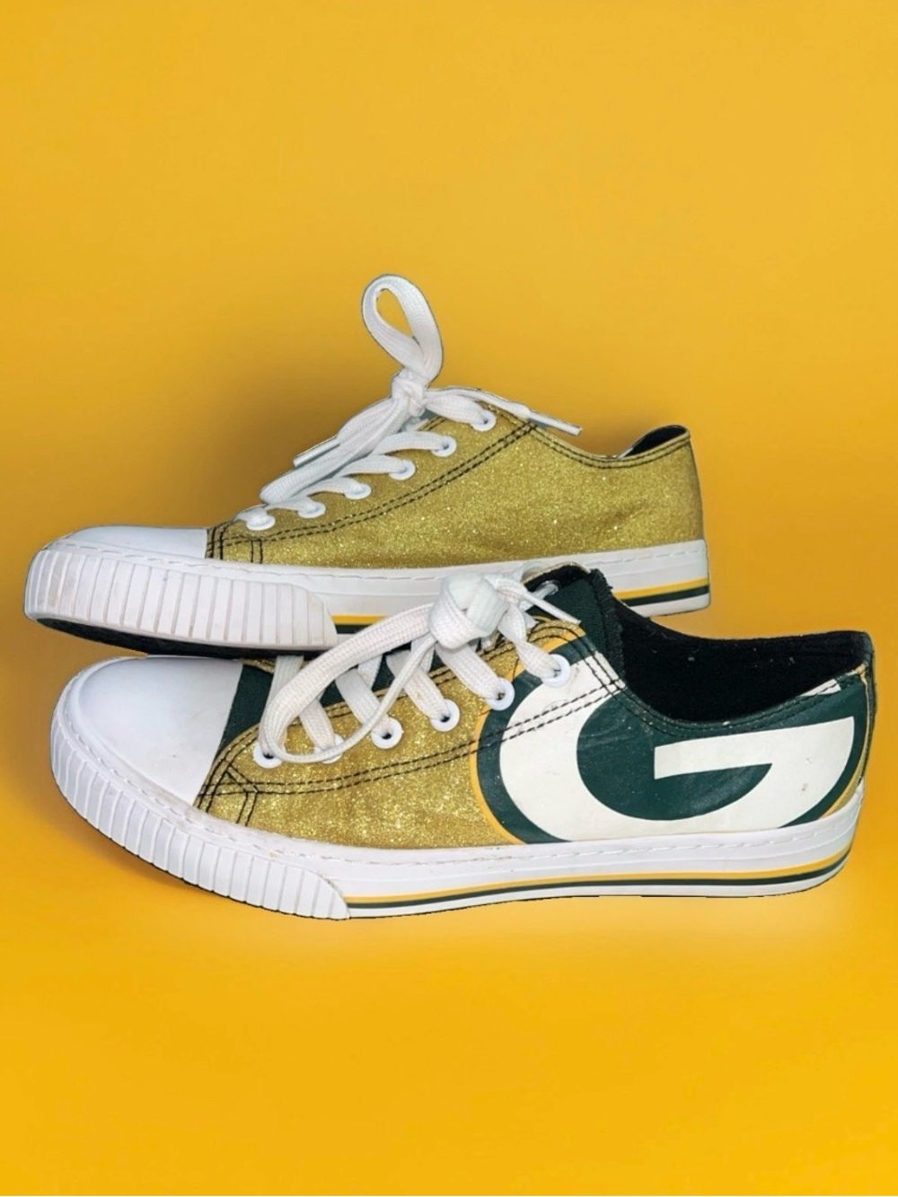 Foco Green Bay Packers NFL Green Gold Glitter Lace Up Sneakers Shoes Women Sz 10